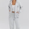 Mirage Hellgrau melierter Baumwoll-Fleece-Hoodie mit durchgehendem Reißverschluss