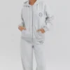 Mirage Hellgrau melierter Baumwoll-Fleece-Hoodie mit durchgehendem Reißverschluss