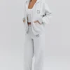 Mirage Hellgrau melierter Baumwoll-Fleece-Hoodie mit durchgehendem Reißverschluss