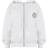 Mirage Hellgrau melierter Baumwoll-Fleece-Hoodie mit durchgehendem Reißverschluss