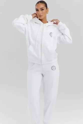Mirage Weißer Hoodie mit Reißverschluss und Baumwollfleece-Innenseite