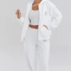 Mirage Weißer Hoodie mit Reißverschluss und Baumwollfleece-Innenseite