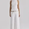 Mirea Weiße Baumwollhose mit Broderie Anglaise und weitem Bein Mirea Weiße Baumwollhose mit Broderie Anglaise und weitem Bein