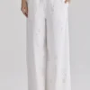 Mirea Weiße Baumwollhose mit Broderie Anglaise und weitem Bein Mirea Weiße Baumwollhose mit Broderie Anglaise und weitem Bein