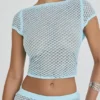 Mistress Rocks Seafoam Strick-Oberteil mit offenem Rücken und Rüschen – Sale
