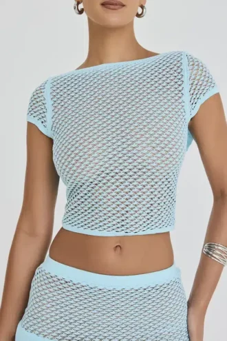 Mistress Rocks Seafoam Strick-Oberteil mit offenem Rücken und Rüschen – Sale Mistress Rocks Seafoam Strick-Oberteil mit offenem Rücken und Rüschen – Sale