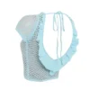 Mistress Rocks Seafoam Strick-Oberteil mit offenem Rücken und Rüschen – Sale