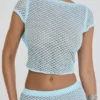 Mistress Rocks Seafoam Strick-Oberteil mit offenem Rücken und Rüschen – Sale
