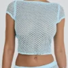 Mistress Rocks Seafoam Strick-Oberteil mit offenem Rücken und Rüschen – Sale