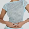Mistress Rocks Seafoam Strick-Oberteil mit offenem Rücken und Rüschen – Sale