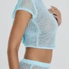 Mistress Rocks Seafoam Strick-Oberteil mit offenem Rücken und Rüschen – Sale