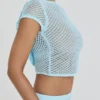 Mistress Rocks Seafoam Strick-Oberteil mit offenem Rücken und Rüschen – Sale