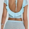 Mistress Rocks Seafoam Strick-Oberteil mit offenem Rücken und Rüschen – Sale
