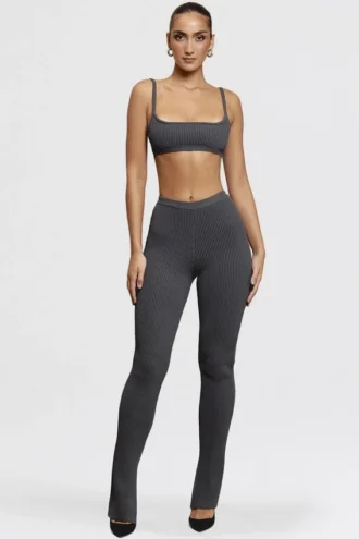 Mitzi Dunkelgraue Leggings aus geripptem Strick