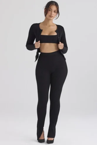 Mitzi Schwarze Leggings aus geripptem Strick