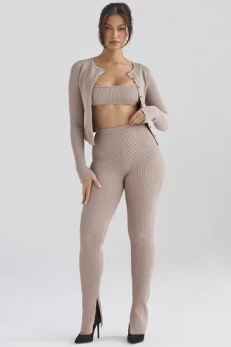 Mitzi Taupe Leggings aus geripptem Strick