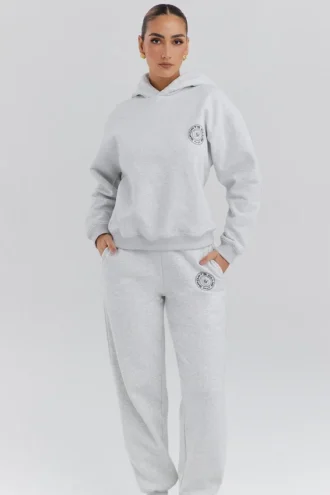 Muse Hellgrau melierter Baumwoll-Hoodie mit Fleece-Rückseite