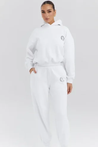 Muse Weißer Hoodie mit Baumwollfleece-Innenseite