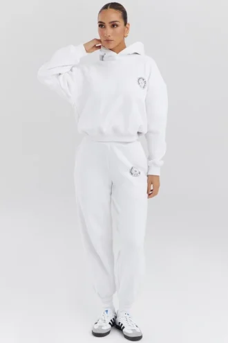 Muse Weißer Hoodie mit Baumwollfleece-Innenseite