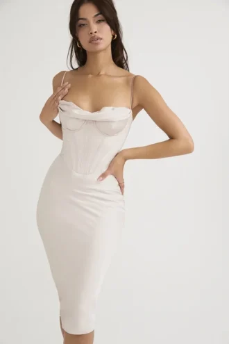 Myrna Crystal Satin-Korsetts-Midi-Kleid