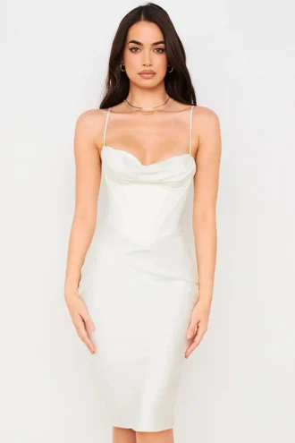Myrna Elfenbeinfarbenes Korsetts-Unterkleid-Kleid