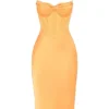 Myrna Midi-Korsetts-Kleid aus Satin in Mandarine Myrna Midi-Korsetts-Kleid aus Satin in Mandarine