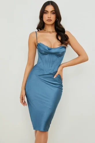 Myrna Midi-Korsetts-Kleid in Ägäisblau