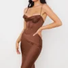 Myrna Schokoladenbraunes Satin-Korsetts-Unterkleid-Kleid Myrna Schokoladenbraunes Satin-Korsetts-Unterkleid-Kleid