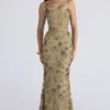 Naima Olive Bronze – Handbesticktes, verziertes Korsetts-Maxikleid – Limited Edition Naima Olive Bronze – Handbesticktes, verziertes Korsetts-Maxikleid – Limited Edition
