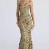 Naima Olive Bronze – Handbesticktes, verziertes Korsetts-Maxikleid – Limited Edition Naima Olive Bronze – Handbesticktes, verziertes Korsetts-Maxikleid – Limited Edition