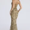 Naima Olive Bronze – Handbesticktes, verziertes Korsetts-Maxikleid – Limited Edition Naima Olive Bronze – Handbesticktes, verziertes Korsetts-Maxikleid – Limited Edition
