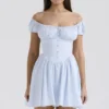 Nala Mini-Kleid aus weicher blauer Baumwolle mit Raffungen