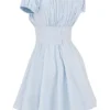 Nala Mini-Kleid aus weicher blauer Baumwolle mit Raffungen