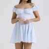 Nala Mini-Kleid aus weicher blauer Baumwolle mit Raffungen