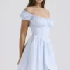 Nala Mini-Kleid aus weicher blauer Baumwolle mit Raffungen