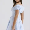 Nala Mini-Kleid aus weicher blauer Baumwolle mit Raffungen