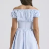 Nala Mini-Kleid aus weicher blauer Baumwolle mit Raffungen