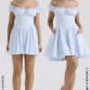 Nala Mini-Kleid aus weicher blauer Baumwolle mit Raffungen