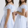 Nala Mini-Kleid aus weicher blauer Baumwolle mit Raffungen