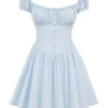 Nala Mini-Kleid aus weicher blauer Baumwolle mit Raffungen