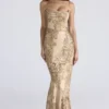 Nalani Gold gemustertes Satin-Maxikleid – Limitierte Edition Nalani Gold gemustertes Satin-Maxikleid – Limitierte Edition