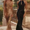 Nalani Gold gemustertes Satin-Maxikleid – Limitierte Edition Nalani Gold gemustertes Satin-Maxikleid – Limitierte Edition