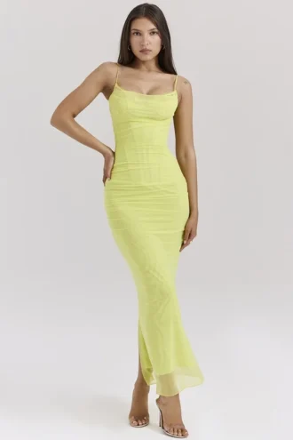 Nalini Acid Lime Korsetts-Maxikleid