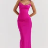 Nalini Fuchsia Stretch-Mesh-Maxikleid