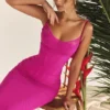Nalini Fuchsia Stretch-Mesh-Maxikleid