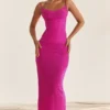 Nalini Fuchsia Stretch-Mesh-Maxikleid
