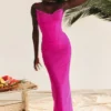 Nalini Fuchsia Stretch-Mesh-Maxikleid