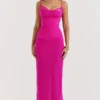 Nalini Fuchsia Stretch-Mesh-Maxikleid