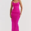 Nalini Fuchsia Stretch-Mesh-Maxikleid