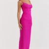 Nalini Fuchsia Stretch-Mesh-Maxikleid